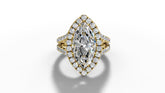 14K Gold Marquise Cut Halo Diamond Open Shank Engagement Ring with Matching Band